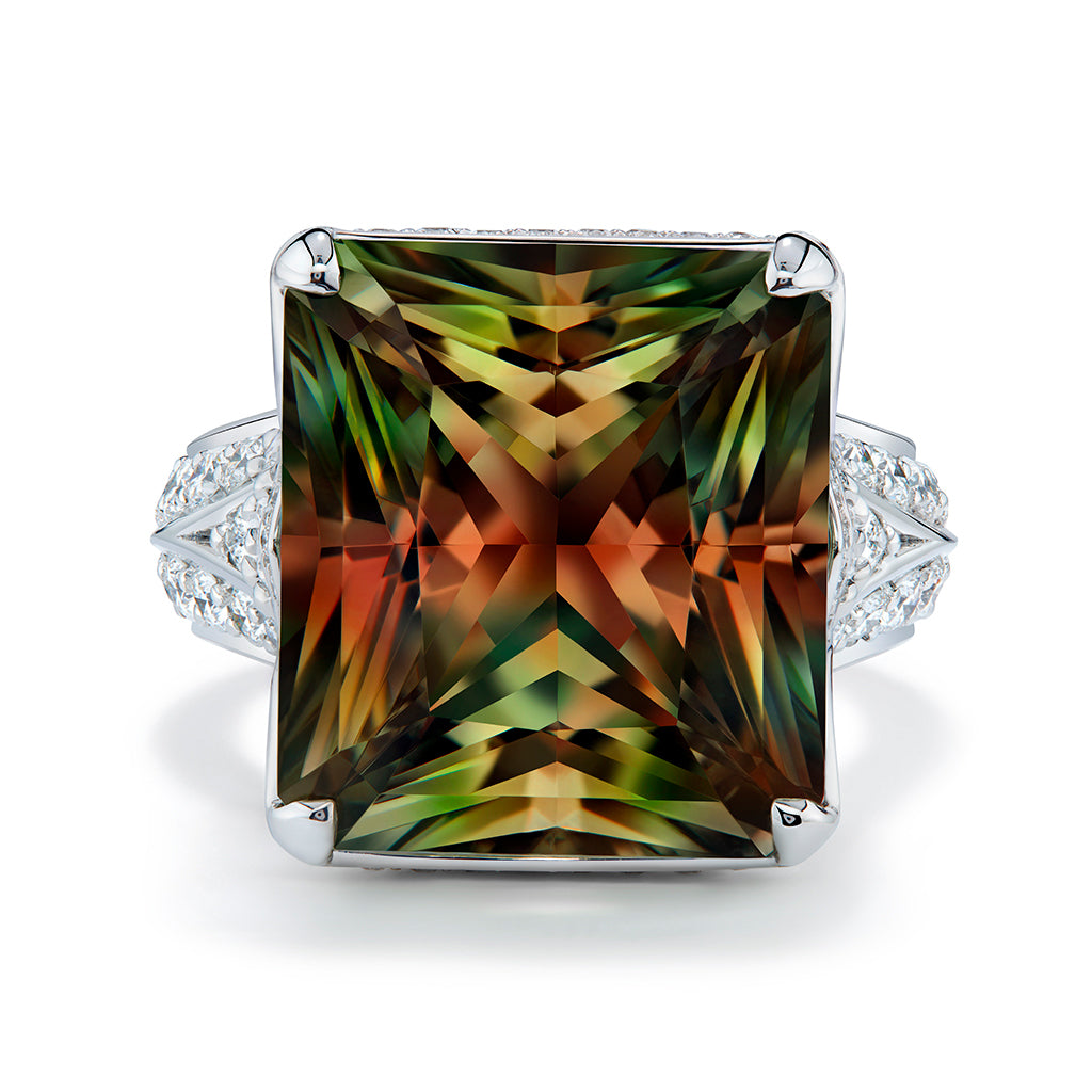 Zultanite Ring with D Flawless Diamonds set in 18K White Gold