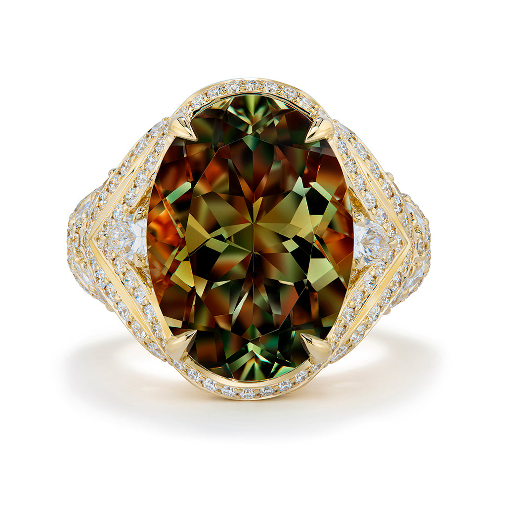 Zultanite Ring with D Flawless Diamonds set in 18K Yellow Gold
