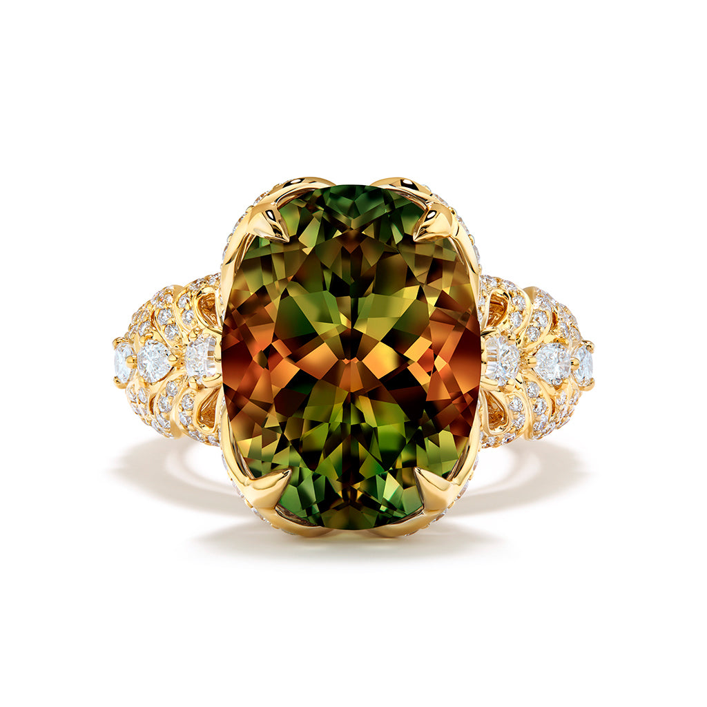 Zultanite Ring with D Flawless Diamonds set in 18K Yellow Gold