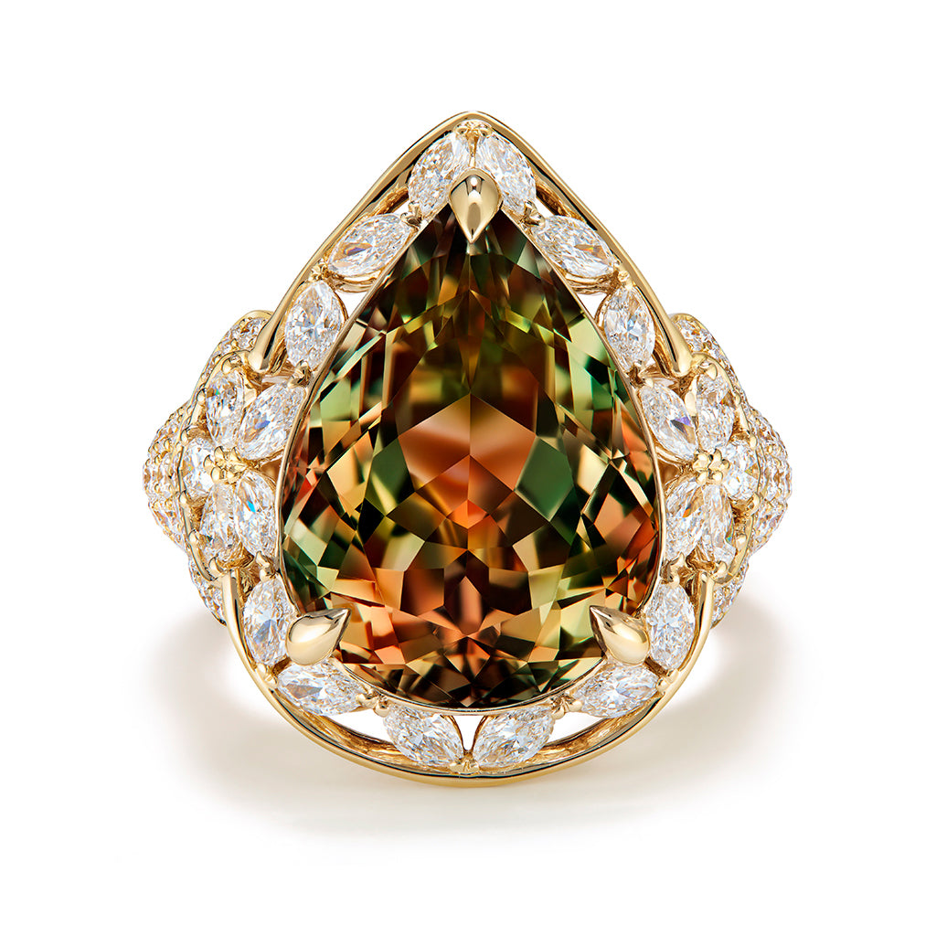 Zultanite Ring with D Flawless Diamonds set in 18K Yellow Gold