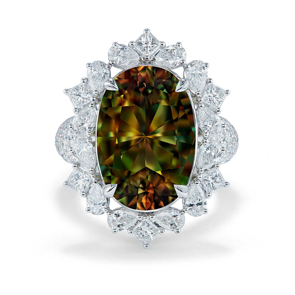 Zultanite Ring with D Flawless Diamonds set in 18K White Gold