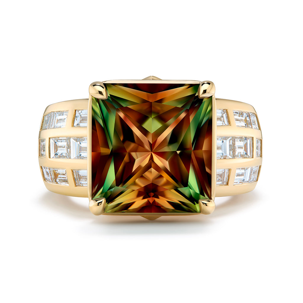 Zultanite Ring with D Flawless Diamonds set in 18K Yellow Gold