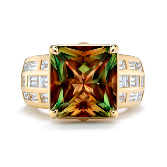 Zultanite Ring with D Flawless Diamonds set in 18K Yellow Gold