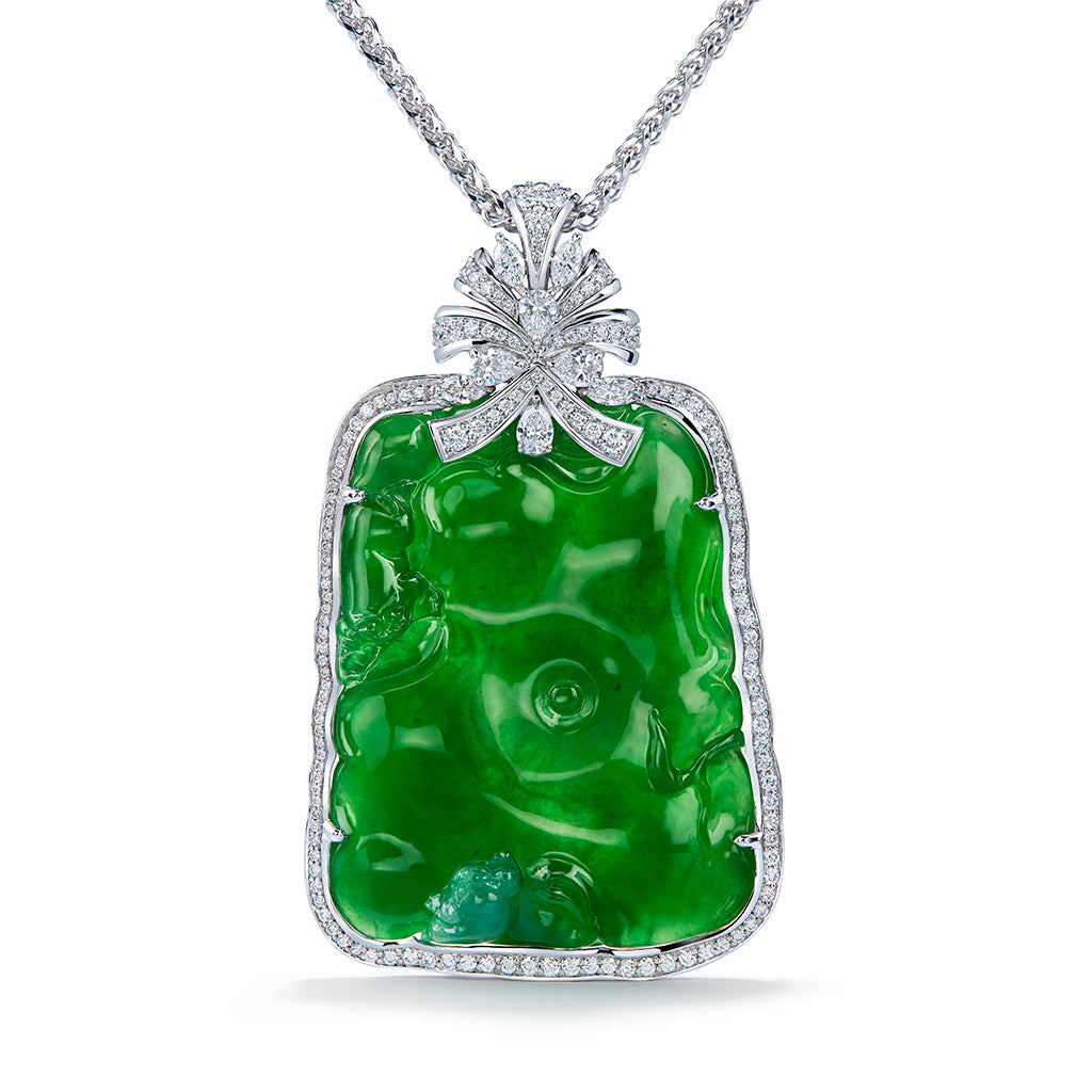 Fei Cui Imperial A Jadeite Necklace with D Flawless Diamonds set in 18K White Gold