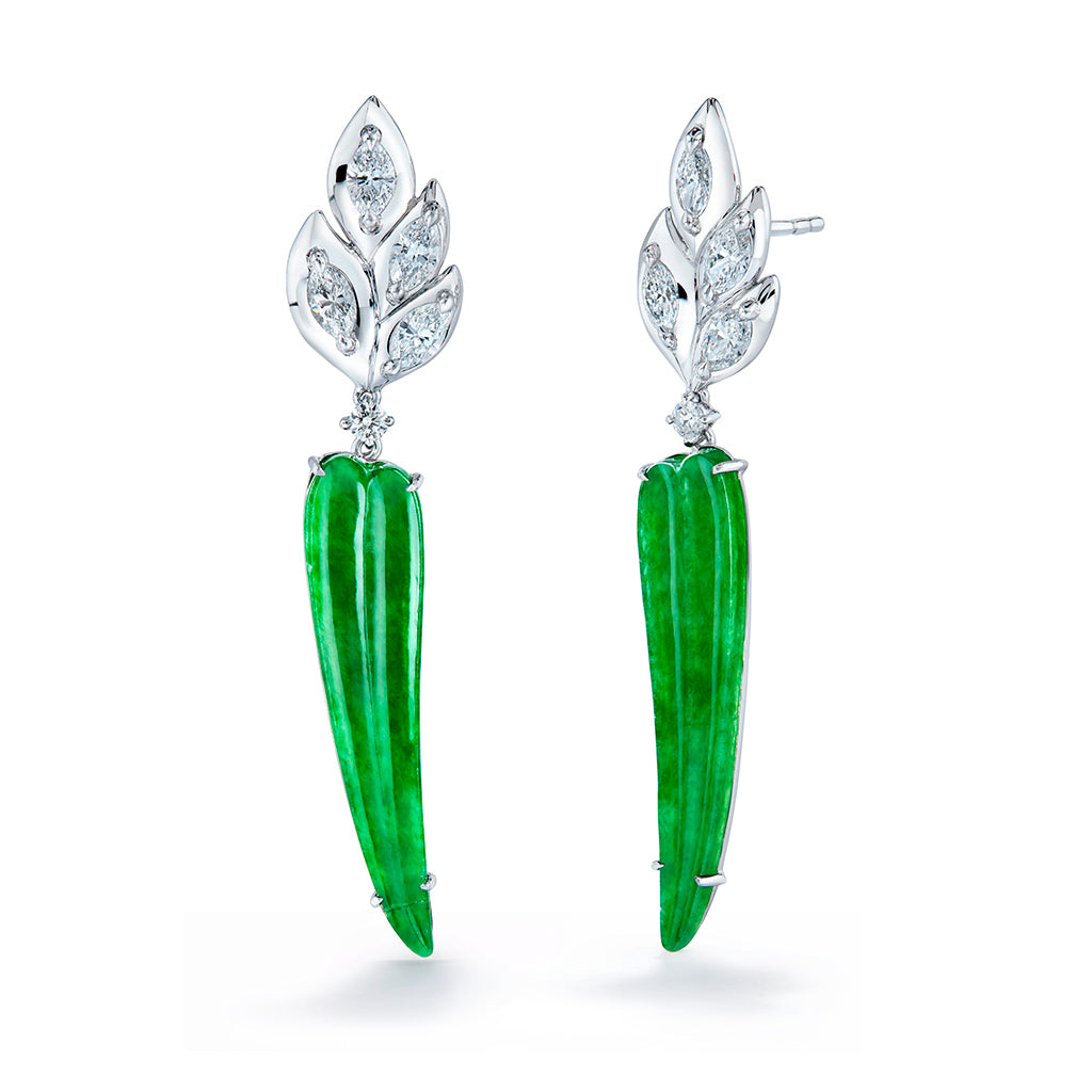 Fei Cui Imperial A Jadeite Earrings with D Flawless Diamonds set in 18K White Gold