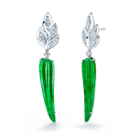 Fei Cui Imperial A Jadeite Earrings with D Flawless Diamonds set in 18K White Gold