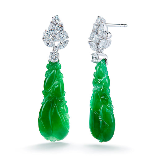 Fei Cui Imperial A Jadeite Earrings with D Flawless Diamonds set in 18K White Gold