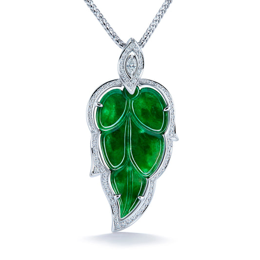 Fei Cui Imperial A Jadeite Necklace with D Flawless Diamonds set in 18K White Gold