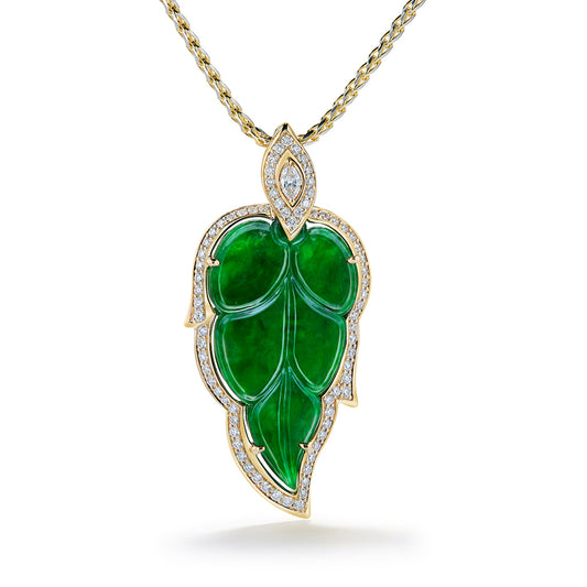 Fei Cui Imperial A Jadeite Necklace with D Flawless Diamonds set in 18K Yellow Gold