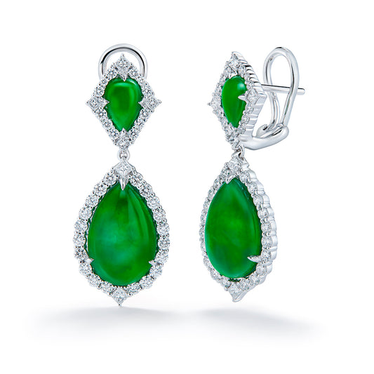 Fei Cui Imperial A Jadeite Earrings with D Flawless Diamonds set in 18K White Gold