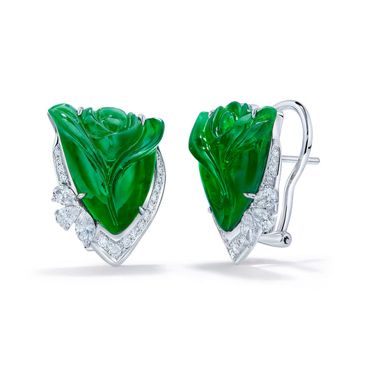 Fei Cui Imperial A Jadeite Earrings with D Flawless Diamonds set in 18K White Gold