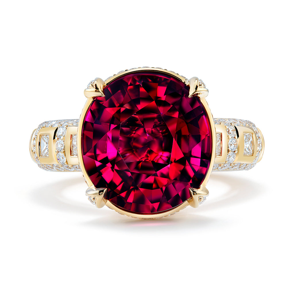 Rubellite Tourmaline Ring with D Flawless Diamonds set in 18K Yellow Gold