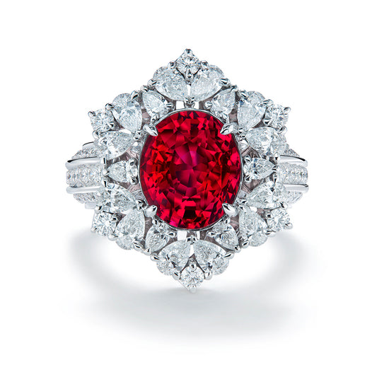 650 Million Year Old Neon Vibrant Jedi Red Spinel Ring with D Flawless Diamonds set in 18K White Gold