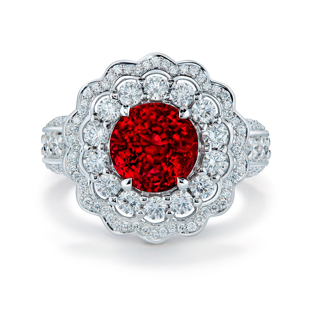 Namya Jedi Red Spinel Ring with D Flawless Diamonds set in 18K White Gold