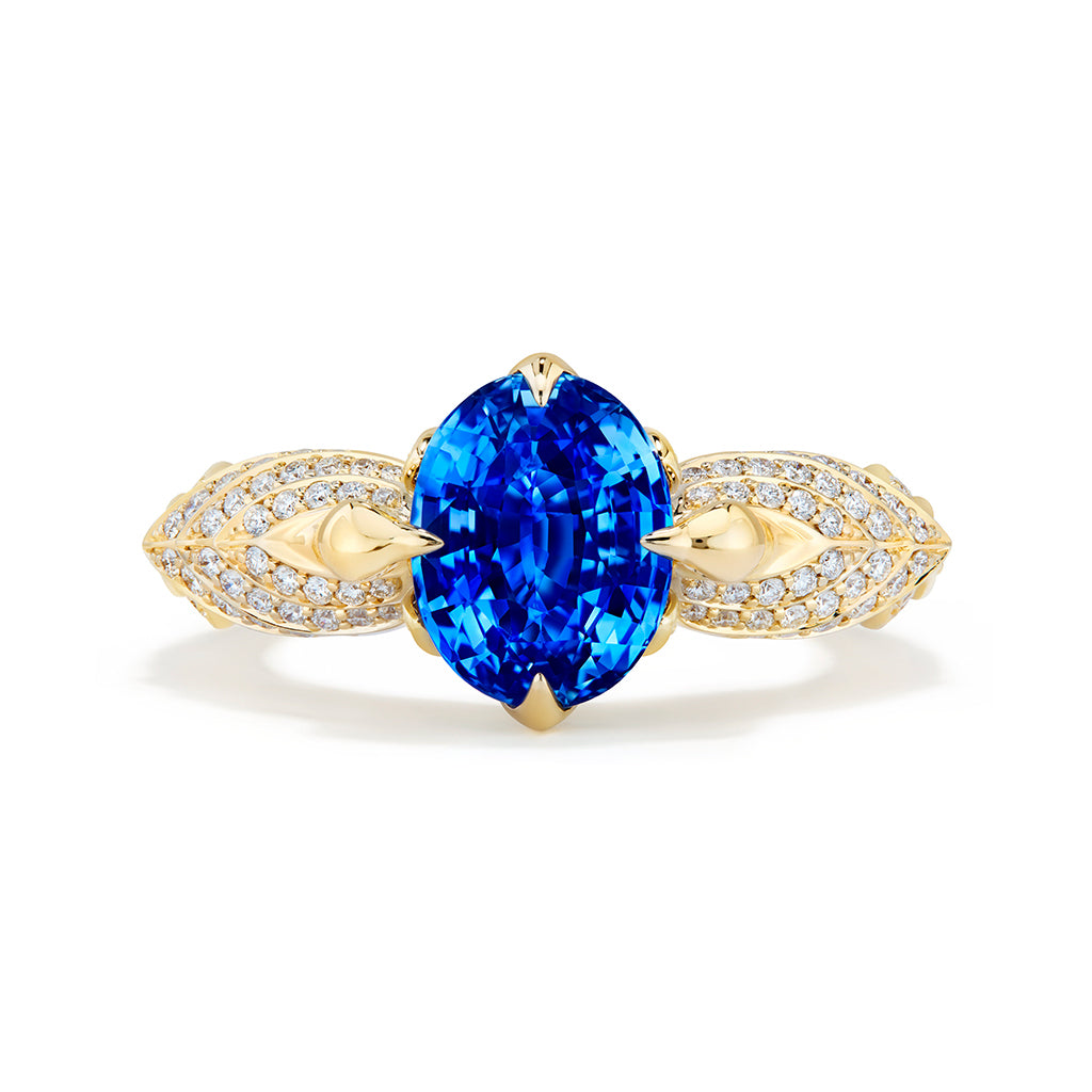 Unheated Ceylon Cornflower Blue Sapphire Ring with D Flawless Diamonds set in 18K Yellow Gold