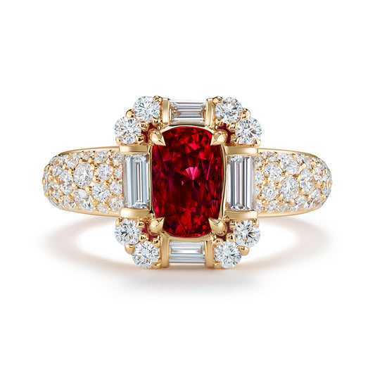 Historical Unheated Vivid Mogok Pigeons Blood Ruby Ring with D Flawless Diamonds set in 18K Yellow Gold