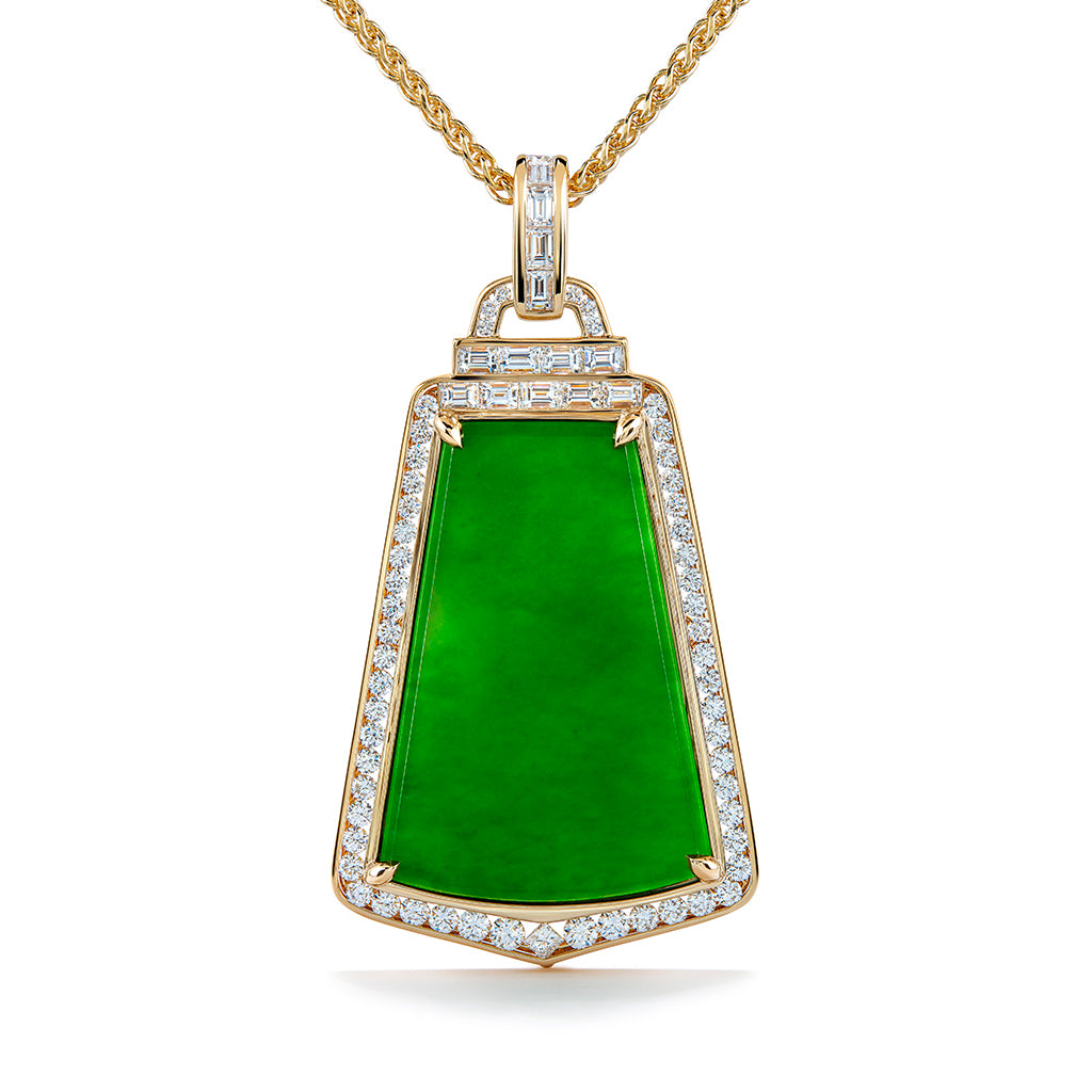 Fei Cui Imperial A Jadeite Necklace with D Flawless Diamonds set in 18K Yellow Gold