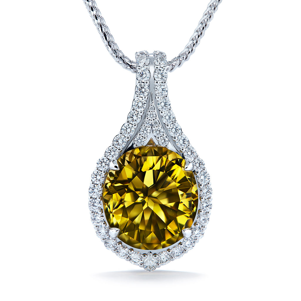 Vivid Canary Yellow Zircon Necklace with D Flawless Diamonds set in 18K White Gold