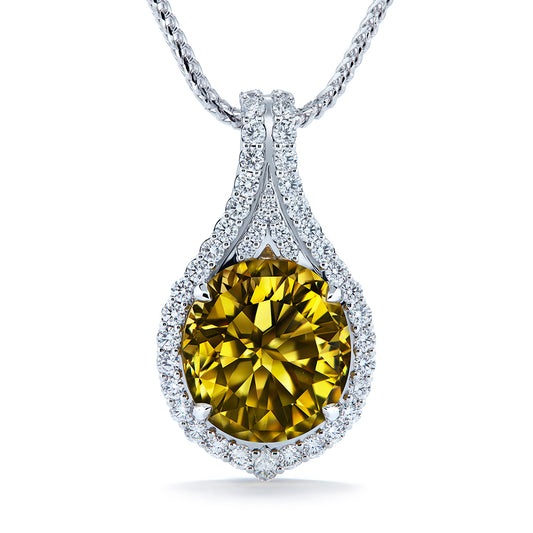 Vivid Canary Yellow Zircon Necklace with D Flawless Diamonds set in 18K White Gold