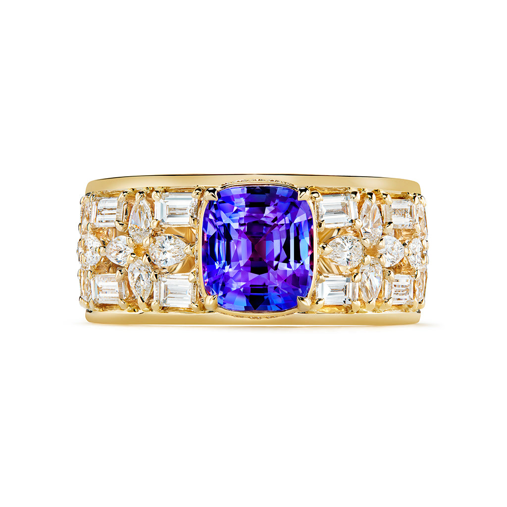 Unheated Ceylon Lilac Sapphire Ring with D Flawless Diamonds set in 18K Yellow Gold