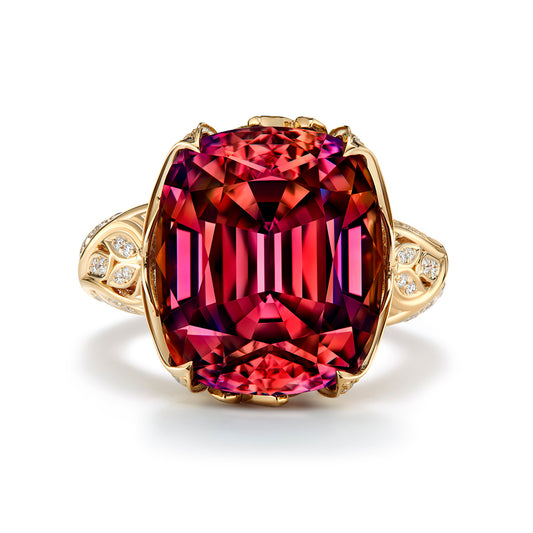 Australian Pink Zircon Ring with D Flawless Diamonds set in 18K Yellow Gold