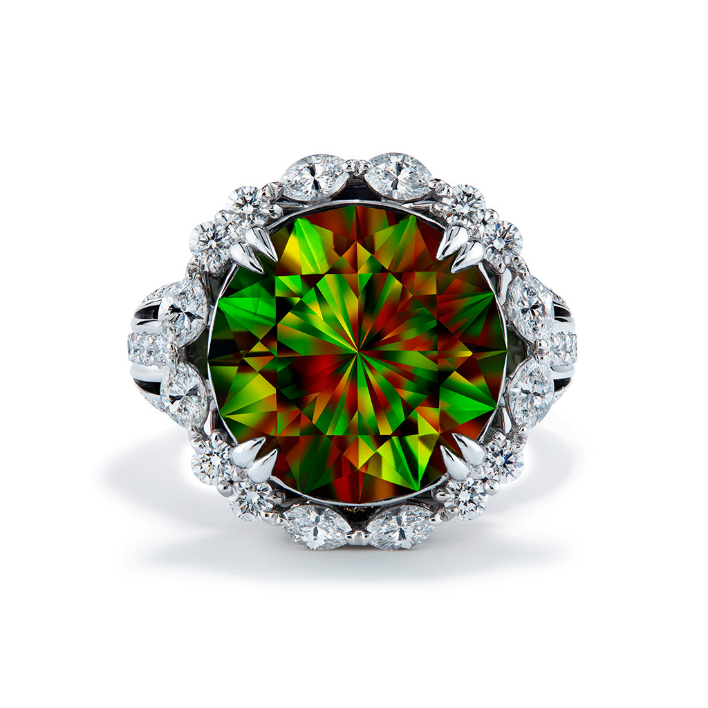 Himalayan Sphene Ring with D Flawless Diamonds set in 18K White Gold