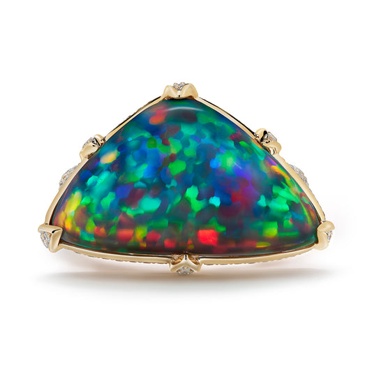 Black Opal Ring with D Flawless Diamonds set in 18K Yellow Gold