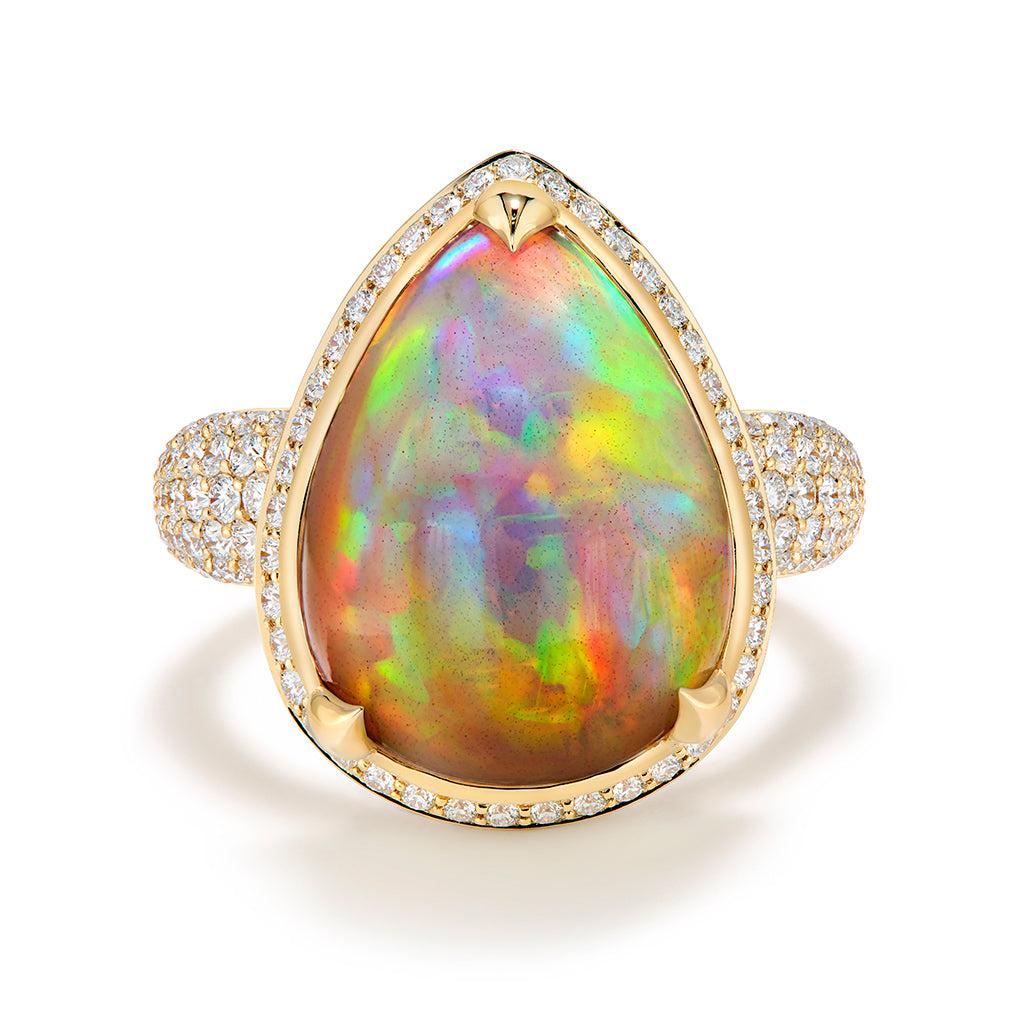 Indonesian Black Opal Ring with D Flawless Diamonds set in 18K Yellow Gold