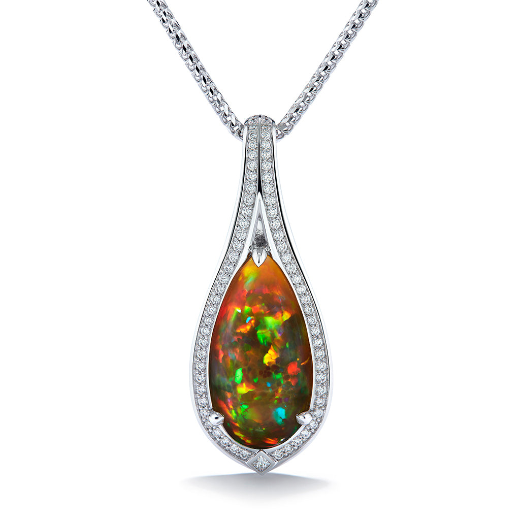 Indonesian Black Opal Necklace with D Flawless Diamonds set in 18K White Gold