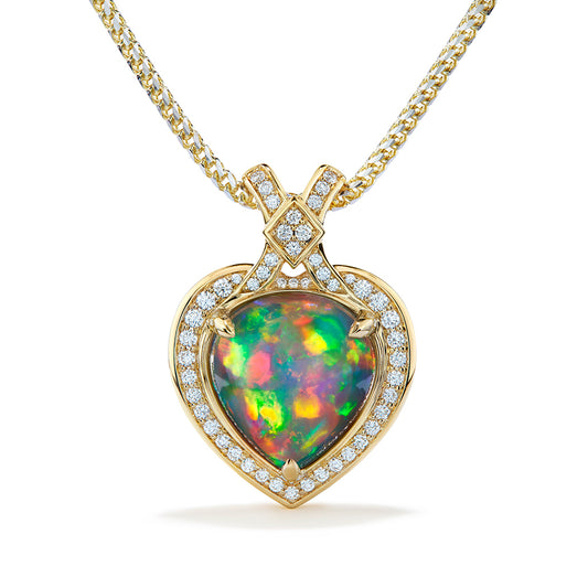 Indonesian Black Opal Necklace with D Flawless Diamonds set in 18K Yellow Gold