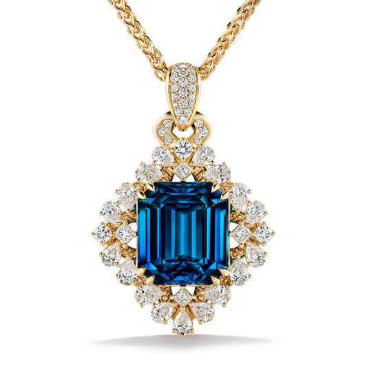 Srilankan Intense Blue Flawless Cobalt Spinel Necklace with D Flawless Diamonds set in 18K Yellow Gold