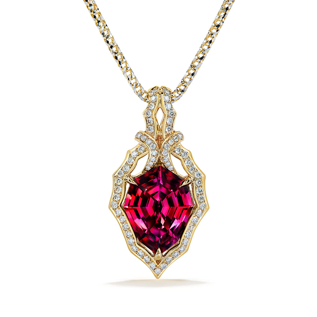 Tanzanian Zircon Necklace with D Flawless Diamonds set in 18K Yellow Gold