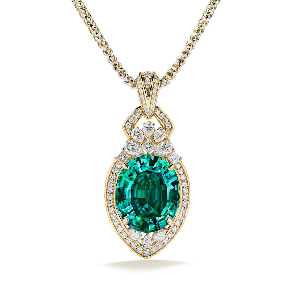 Loupe Clean No Oil Emerald Necklace with D Flawless Diamonds set in 18K Yellow Gold