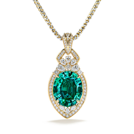 Loupe Clean No Oil Emerald Necklace with D Flawless Diamonds set in 18K Yellow Gold