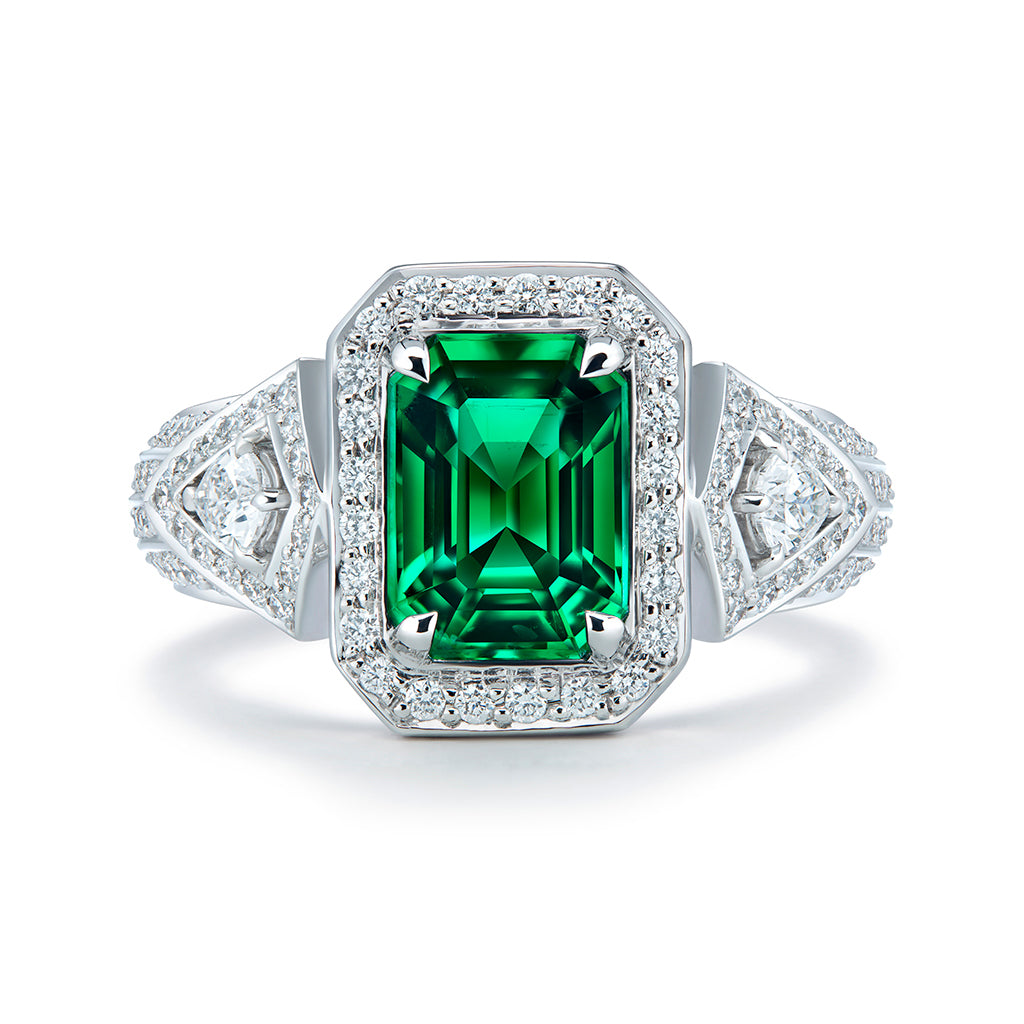 Top Gubelin Certified No Oil Emerald Ring with D Flawless Diamonds set in Platinum