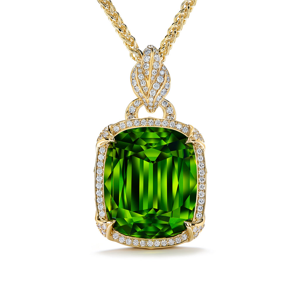 Zabargad Peridot Necklace with D Flawless Diamonds set in 18K Yellow Gold