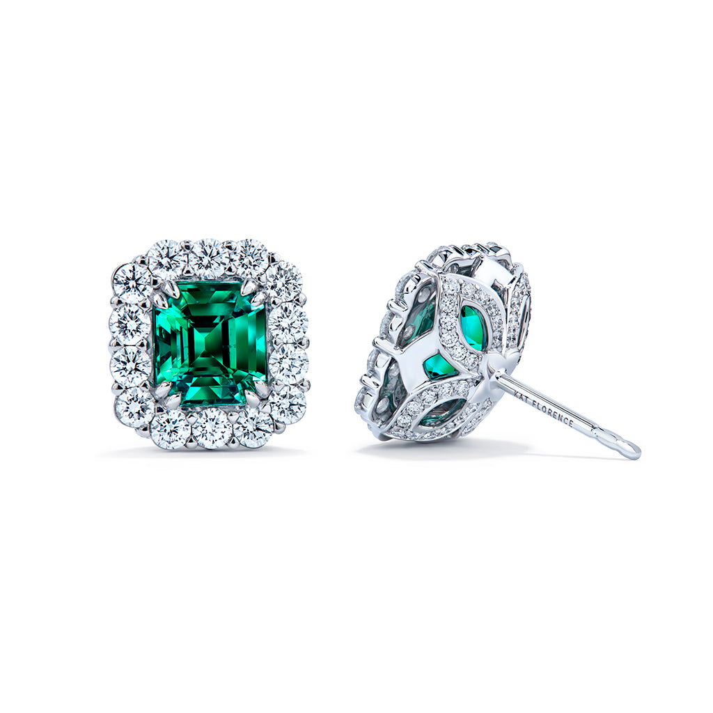 Russian Emerald Earrings with D Flawless Diamonds set in 18K White Gold