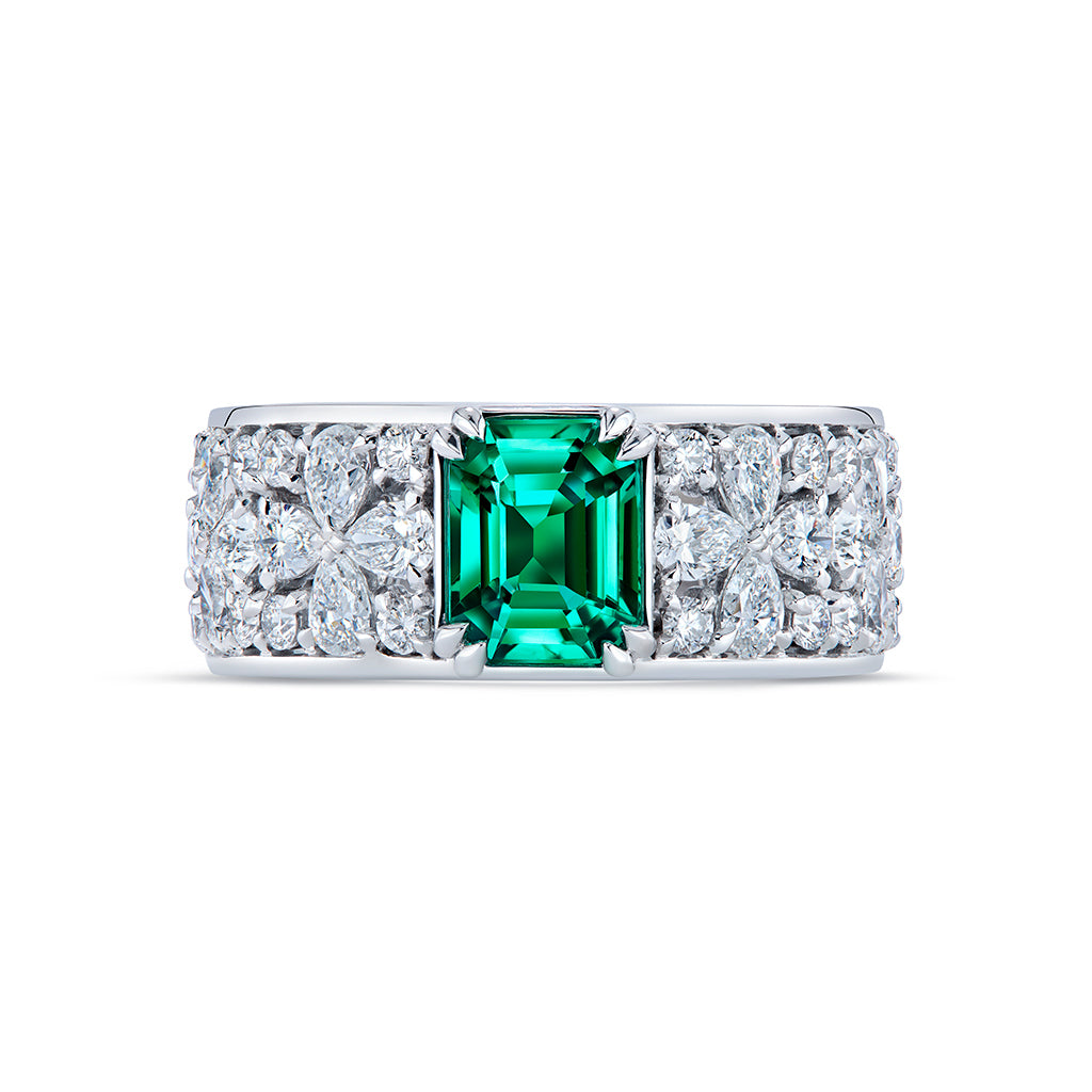 Russian Emerald Ring with D Flawless Diamonds set in 18K White Gold