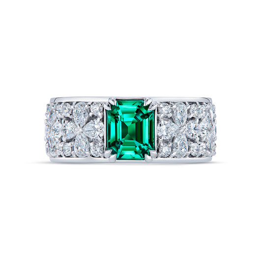 Russian Emerald Ring with D Flawless Diamonds set in 18K White Gold