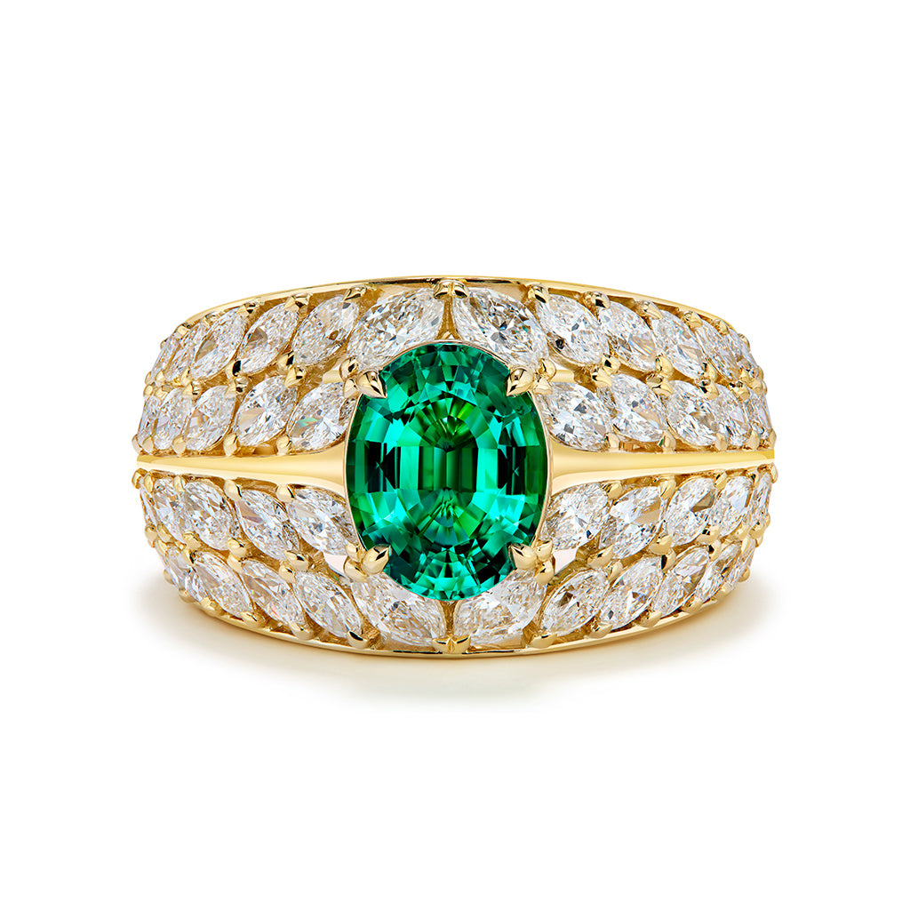 Russian Emerald Ring with D Flawless Diamonds set in 18K Yellow Gold