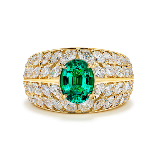 Russian Emerald Ring with D Flawless Diamonds set in 18K Yellow Gold