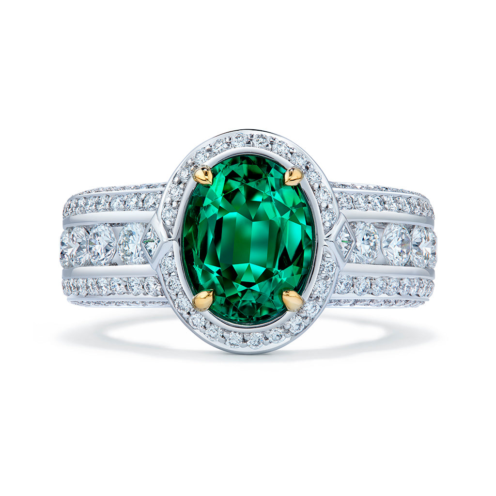 Russian Emerald Ring with D Flawless Diamonds set in 18K White Gold