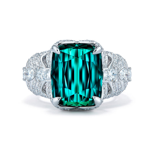 Afghan Indicolite Ring with D Flawless Diamonds set in 18K White Gold