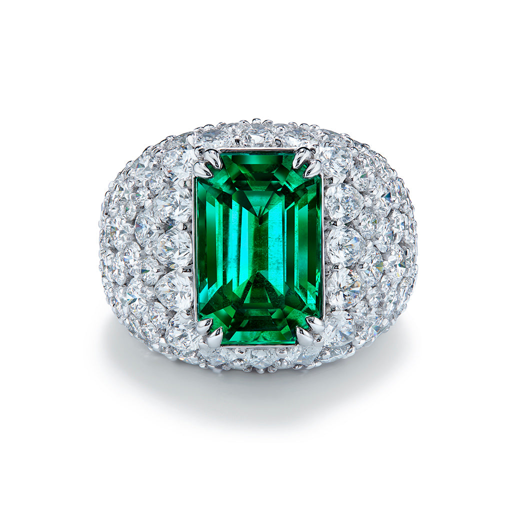 Top Gubelin Certified No Oil Emerald Ring with D Flawless Diamonds set in 18K White Gold