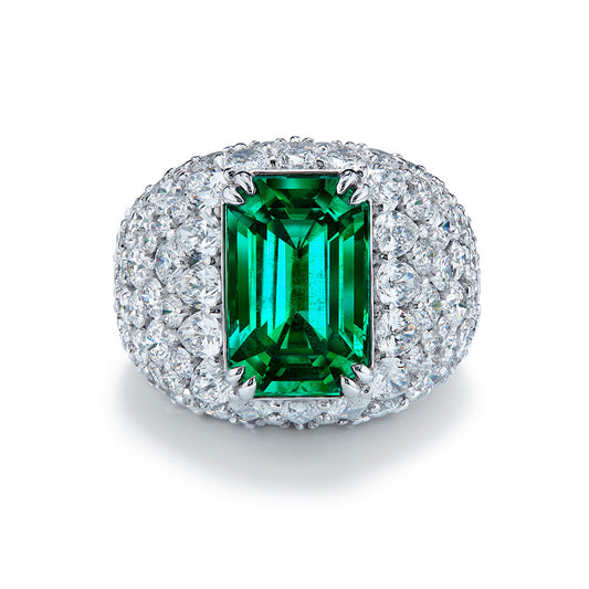 Top Gubelin Certified No Oil Emerald Ring with D Flawless Diamonds set in 18K White Gold