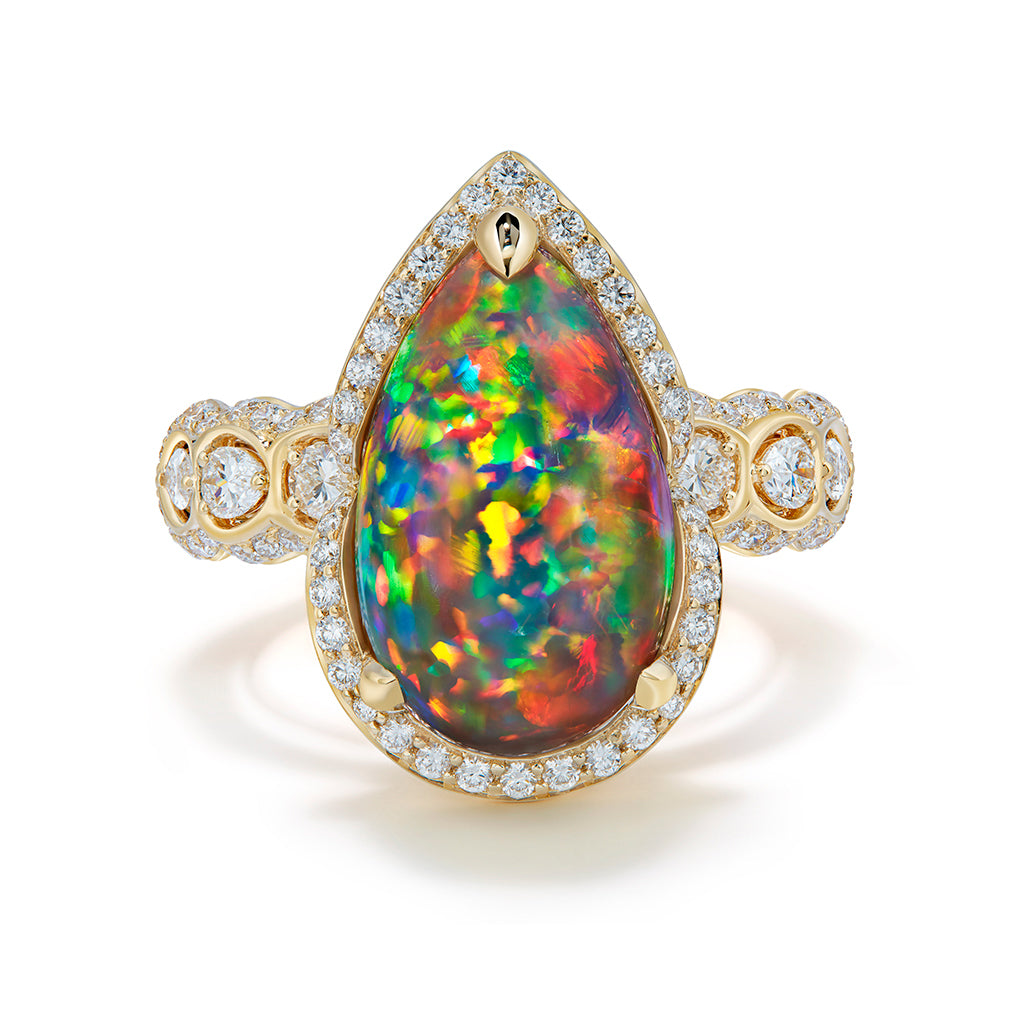 Indonesian Black Opal Ring with D Flawless Diamonds set in 18K Yellow Gold