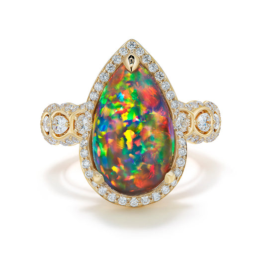 Indonesian Black Opal Ring with D Flawless Diamonds set in 18K Yellow Gold