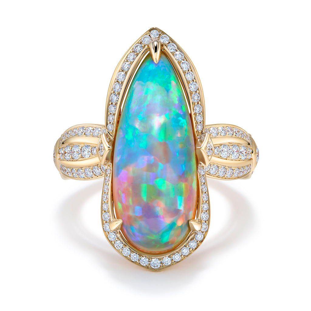 Indonesian Black Opal Ring with D Flawless Diamonds set in 18K Yellow Gold