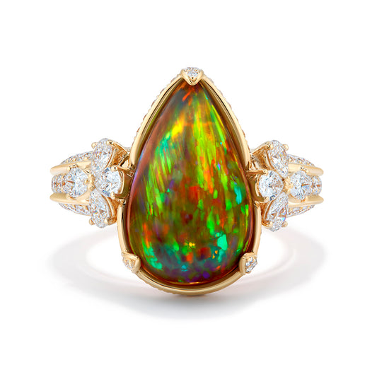 Indonesian Black Opal Ring with D Flawless Diamonds set in 18K Yellow Gold