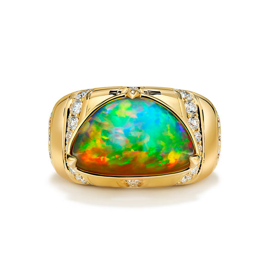 Indonesian Black Opal Ring with D Flawless Diamonds set in 18K Yellow Gold